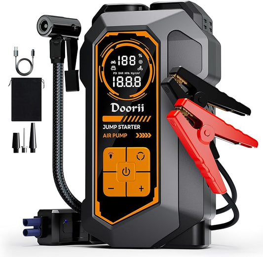 6000A Jump Starter with Air Compressor, 10-in-1 Car Jumper Starter Portable, 150PSI Tire Inflator/Air Pump, LED Flashlight for Up to 10.0L Gas / 8.0L Diesel Engines