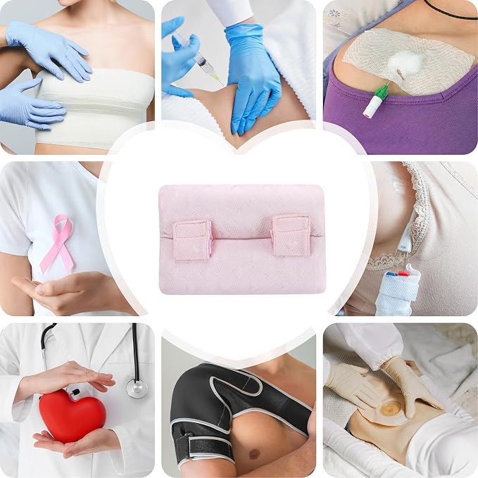Seat Belt Pillow Post Surgery, Chemo Port Pillow for Seatbelt Chest Protector Chemo Patients Pacemaker Heart Surgery Recovery Support Cushion Gifts Women with Insert Ice Pockets