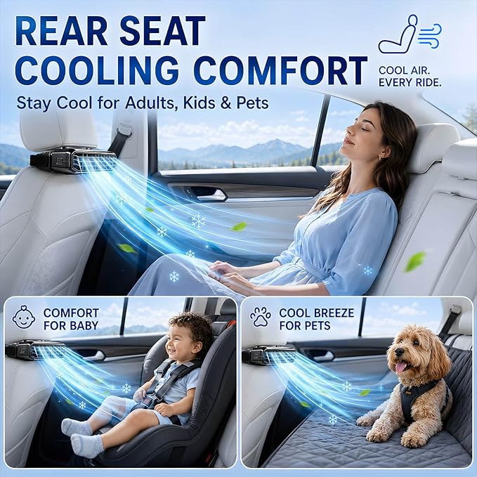 2026 New 5 Speed Car Seat Fan for Baby Rear Facing, Ultra-Quiet Portable Car Fans for Backseat For Kids, Portable Car Ac Fan with Fragrance Cooling for Almost Vehicle Jeep Van Rv Truck 1 PCS