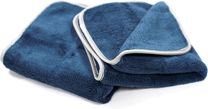 Maxshine 16" x 24" 600GSM Dark Blue Ultimate Crazy Microfiber Towel with Silver Silk Border – Ultra-Soft & Absorbent – Ideal for Car Detailing, Drying & Polishing