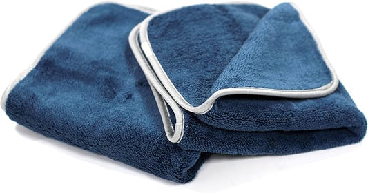 Maxshine 16" x 24" 600GSM Dark Blue Ultimate Crazy Microfiber Towel with Silver Silk Border – Ultra-Soft & Absorbent – Ideal for Car Detailing, Drying & Polishing
