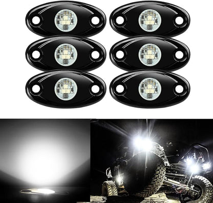 6 Pods LED Rock Lights, Ampper Waterproof LED Neon Underglow Light for Car Truck ATV UTV SUV Offroad Boat Underbody Glow Trail Rig Lamp (White)