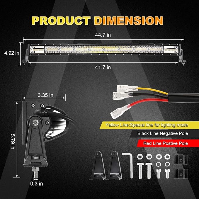 Auxbeam 42 Inch LED Light Bar, 240W Curved Amber White Strobe Lights, 6 Modes Spot Flood Combo Beam Fog Driving Light for Car Jeep Off Road SUV UTV with 10FT Wiring Harness