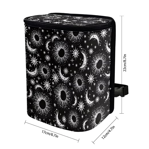 Celestial Sun Moon Stars Print Trash Can for Car Leakproof Garbage with Lid and Zipper Trash Bin Hanging Back of Seat Auto Interior Accessories Universal Fit Most Truck SUV Van