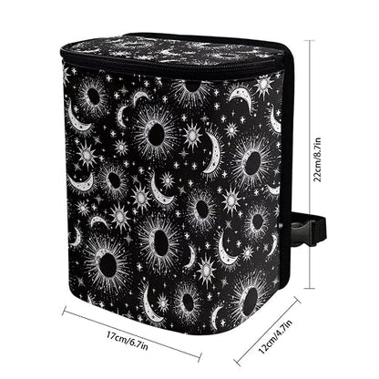 Celestial Sun Moon Stars Print Trash Can for Car Leakproof Garbage with Lid and Zipper Trash Bin Hanging Back of Seat Auto Interior Accessories Universal Fit Most Truck SUV Van