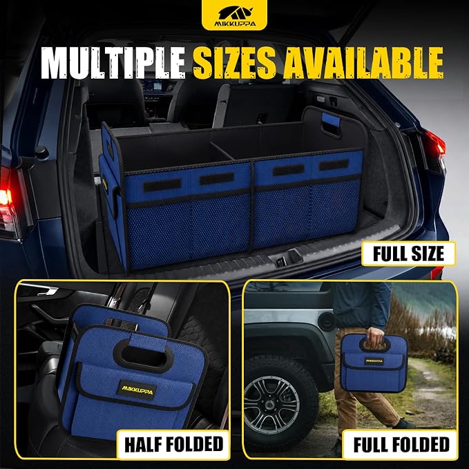 MIKKUPPA Car Trunk Organizer - 70L Collapsible Trunk Organizer for Groceries, Car Storage Organizers for SUV Auto Truck Van with Non Slip Bottom (Blue)