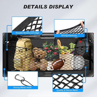 Karltys Cargo Net for Jeep Cherokee 2014-2023 Trunk Net | Envelope Style Elastic Mesh Net | Heavy Duty Metal Hooks | Jeep Cherokee Accessories