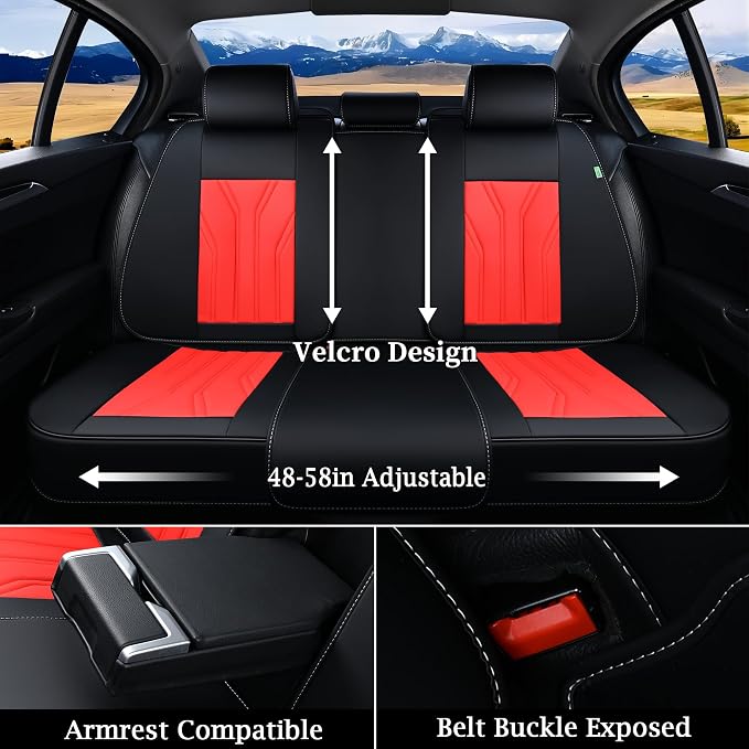 FLORICH Leather Seat Covers, Seat Covers Full Set, Car Seat Protectors 5 Seats,Automotive Seat Covers Fit for Most Cars Trucks-Black&Red