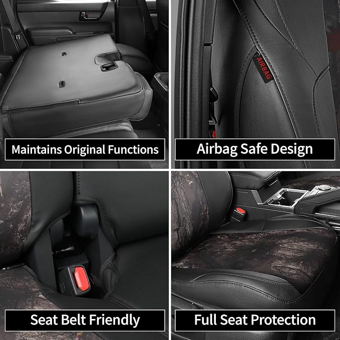 EKR Tacoma Seat Covers Custom Fit for Toyota Tacoma 2016 2017 2018 2019 2020 2021 2022 2023 Double Cab/Crew Cab -Truck Seat Covers for Car Full Set,Faux Leather(Black/Woodland Camo)