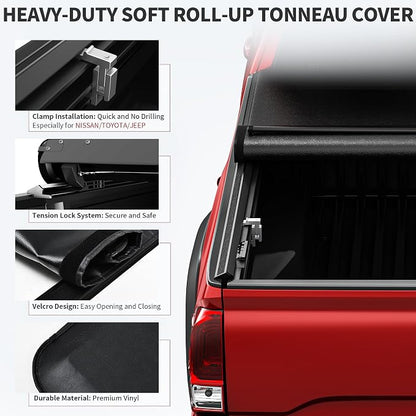 oEdRo Soft Roll Up Truck Bed Tonneau Cover Compatible with 2016-2023 Toyota Tacoma (Excl. Trail), 5ft Bed with Track Rail System
