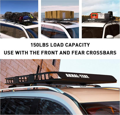 Roof Rack Basket, Upgraded 64"x 39"x 4" Roof Rack Cargo Carrier with 3' X 4' Super Duty Bungee Cargo Net, 2 pcs Ratchet Strap Fits for SUV Truck Cars