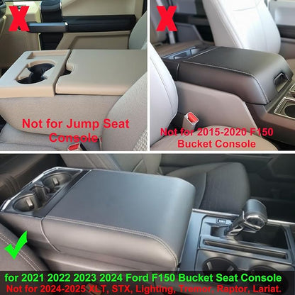 Zxiaochun Center Console Organizer Compatible with 2021 2022 2023 2024 Ford F150 Interior Accessories, Armrest Box Insert Storage Tray (Full Console w/Bucket Seats ONLY) Black Trim