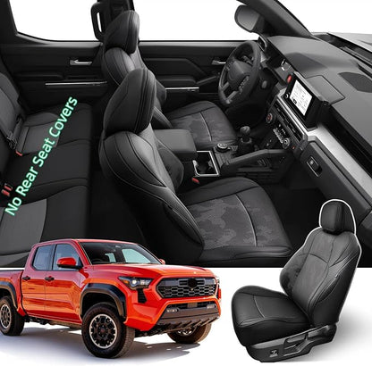 DiffCar® Seat Covers for Toyota Tacoma 2026 2025 2024 Double Cab(Gas Only), Front Seat & Console Covers Only, Faux Nappa Leather Custom Fit Car Protectors Accessories for Tacoma 4th Gen, Black Camo