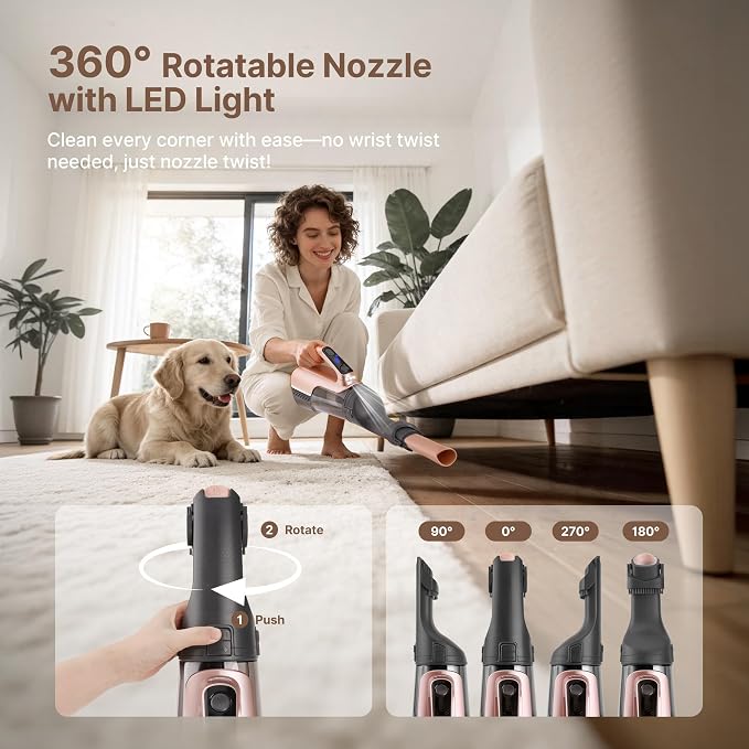 Shop-Vac S4 20V Handheld Vacuum Cordless with Brushless Motor, Rotatable Nozzle, Dual-Speed Powerful 16000 Pa Suction Portable Vacuum for Home & Pet Hair, Wall-Mounted, LED Light, Champagne Gold