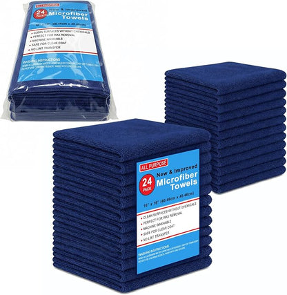 Microfiber Cleaning Towels, 24 Pack, Double Sided Ultra Soft Plush Washcloth, All Purpose Premium Microfiber Detailing Cleaning Cloths Shop Towels(16" x 16", Navy Blue)
