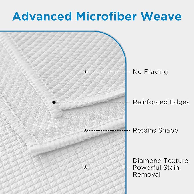 Microfiber Glass Cleaning Cloth,White Gray, 6 Pack | 15.5x15.5 Inches Lint Free Streak Free Stainless Steel Cloth For Window Screen Car
