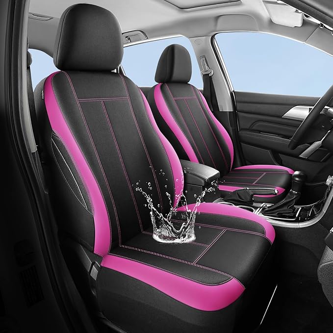 HChengkikz Car Seat Covers Front Seat, Waterproof Neoprene Seat Covers, Car Seat Cover Airbag Compatible, Universal Automotive Comfort for Most Cars, Trucks, SUVs (Black + Pink)
