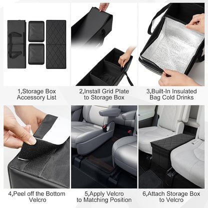 Car Seat Organizer for Subaru Ascent 2019-2026 w/Built-In Cooler Bag, Car Second Console Organizer w/Non-Slip Strips, Foldable Car Backseat Organize for Dog Toys Kids Snacks Travel Storage Box