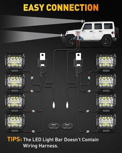 NAOEVO 4 Inch LED Pod Lights, 480W 48,000LM LED Fog/Driving/Off Road Lights with Spot Flood Combo, Cube Pods for Truck Boat ATV UTV Pickup, 8 Pcs (White)