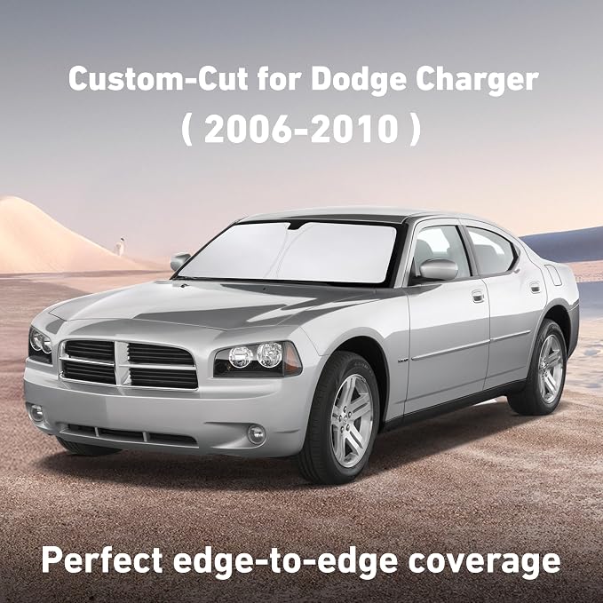 EcoNour Windshield Sunshade Compatible for Dodge Charger 2006-2008 2009 2010, Sun Visor for Front Windshield & Window Sun Shade Cover, UV Heat Blocker & Protector, Car Accessories