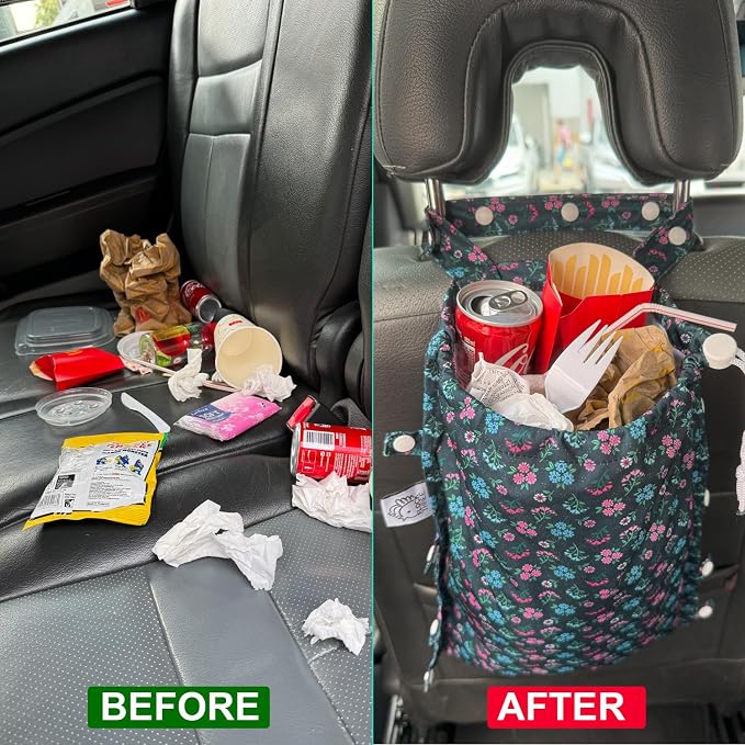 Leak-Proof Waterproof Car Trash Bag Foldable Multipurpose Trash bin Container Storage Cute Grocery Organizer Bag for Automotive Front or Back Seat in Cars SUVs and Trucks