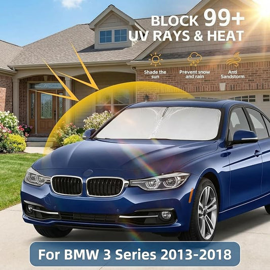 Windshield Sun Shade for BMW 3 Series 2013-2018 Sunshade Front Window Shade Custom Fit 3 Series Accessories Sun Visor Foldable Shade Blocks UV Rays Accessories