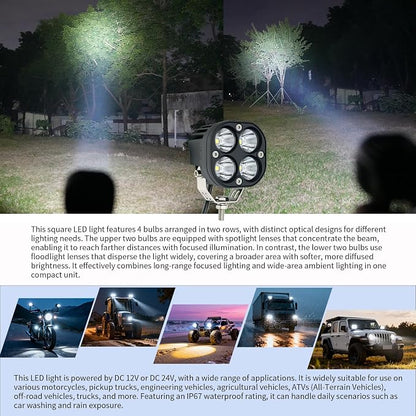 2-Pack 40W 3Inch Spot Beam LED Pod Light - Bright Off-Road Driving Fog Lights, Waterproof Auxiliary Ditch Lights for Truck, SUV, ATV, Boat, Motorcycle, Pickup, Tractor
