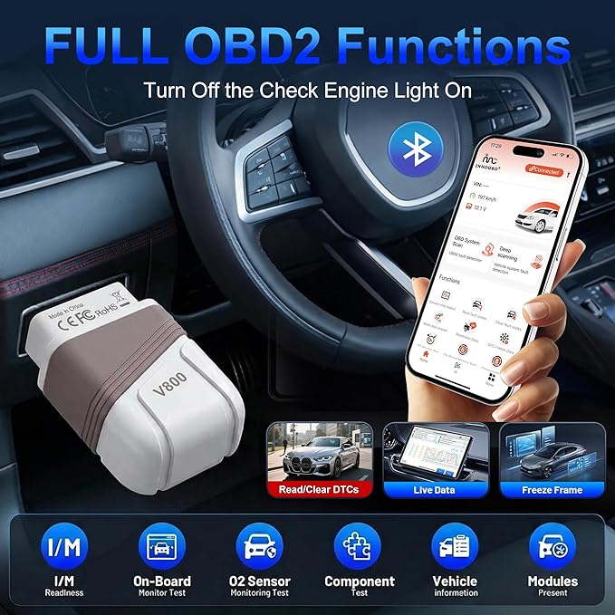 OBD2 Scanner Bluetooth, Engine AT ABS SRS Diagnostic Tool for iOS Android, Private Protocol Automotive Diagnostic Tool, Car Code Analysis Repair Advice with Free App