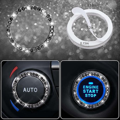 CAR PASS 11 PCS Bling Diamond Car Accessories for Women, Sparkly Rhinestone Steering Wheel Cover, Bling Seat Belt Cushion, Glitter Shift Knob Cover, Car Cup Holder Coaster, Cute Interior Sets Black