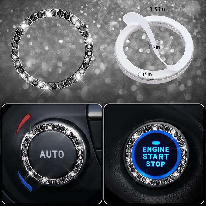 CAR PASS 23 PCS Bling Diamond Car Accessories Set for Women, Leather Seat Covers Full Set Floor Mats Steering Wheel Cover, Coasters Seat Belt Covers Phone Holder Universal Fit Car SUV Truck Van Black