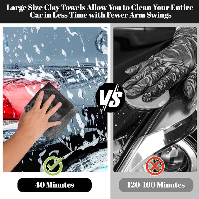 Clay Towel 2 Pack 12 x 12 Inch, Gray Clay Bar Towel for Auto Detailing Microfiber Car Cloth Cleaner Automotive for Car Detailing