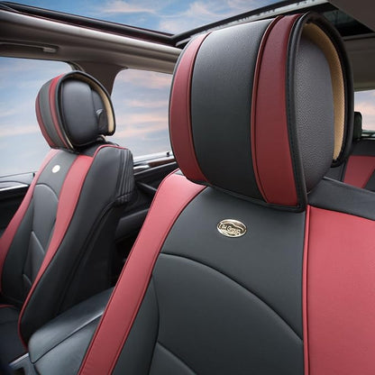 FH GROUP Front Set Faux Leather Car Seat Cover Cushions for Low Back Seat, Universal Fit, Airbag Compatible Seat Cover for SUV, Sedan, Van, Burgundy