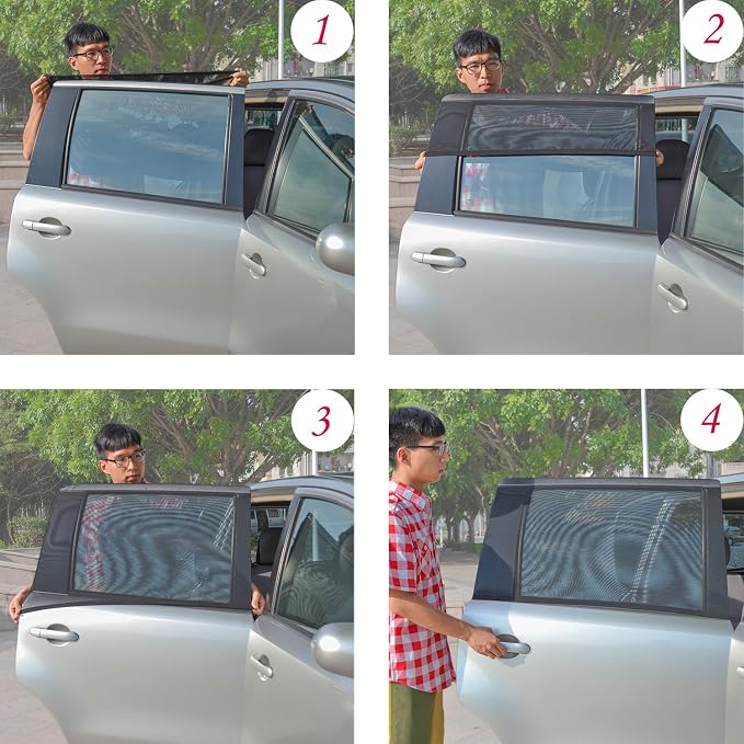 TFY Universal Car Rear Side-Door Square-Window Sunshades - for Vehicles with Side Windows 29.5Inch - 41.5Inch W x 19Inch H (Regular Rectangular Window)