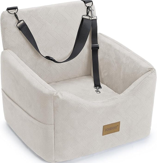 JOEJOY Dog Car Seats for Small Medium Dogs Under 35lbs, Dog Booster Seat with Detachable Washable Cover and Cushion, Memory Foam Pet Car Seat with Safety Belt and Storage Pockets (BGE)