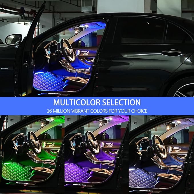 Smart USB Interior Car LED Strip Light with App Control, RGB Neon Atmosphere Lights, USB 5V Ambient Night Light Decorative Lamp, Multi Color Strip Light for Cars with Music and DIY Mode (RGB 36LEDs)