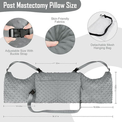 Post-Surgery Mastectomy Heart Chest Pillow with Pockets, Grey Comfort