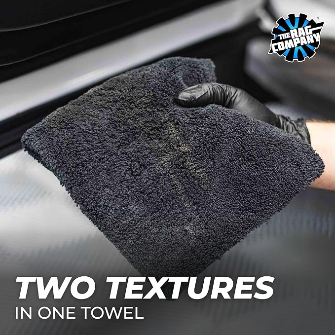 The Rag Company - Creature Edgeless Auto Detailing Towels (10-Pack) Professional 70/30 Blend, Dual-Pile Plush Microfiber, Buffing & Polishing, 420gsm, 16in x 16in, Black