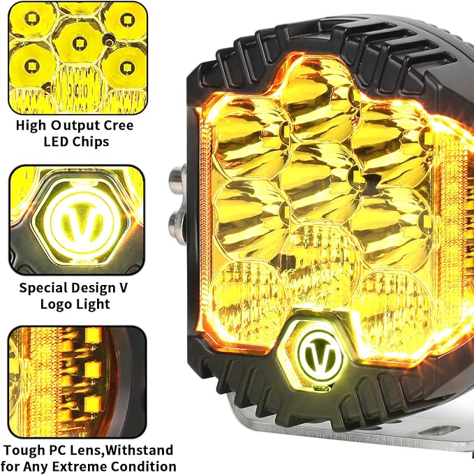 7 Inch 90W Amber Yellow LED Offroad Light with DRL, 8000LM Waterproof Driving Light Spot Flood Combo Work Light for Wrangler, ATV, SUV, UTV, Trucks, Pickup, 4x4, F150 - Pack of 1