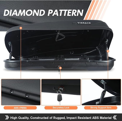 Hard Shell Rooftop Cargo Carrier with Roof Box, Heavy Duty Weatherproof 13 Cubic Feet Rooftop Cargo Carrier for Car Storage, Diamond Black