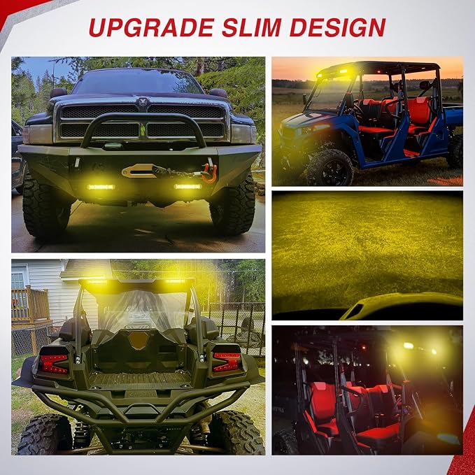 Nilight Slim LED Light Bar 2Pcs 7 Inch 16LED Single Row Spot Flood Combo Yellow Off Road Work Driving Fog Lighting for 12V 24V ATV UTV Pickup Truck Tractor Boat