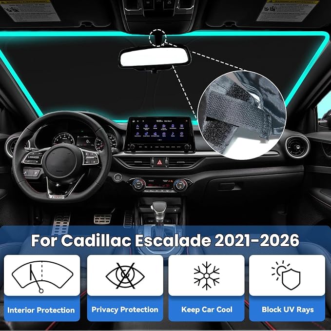 Windshield Sun Shade for Cadillac Escalade 2021-2026, Car Front Window Sunshade with 240T Sun Visor Protector Blocks UV Rays Heat Sun Shield Accessories