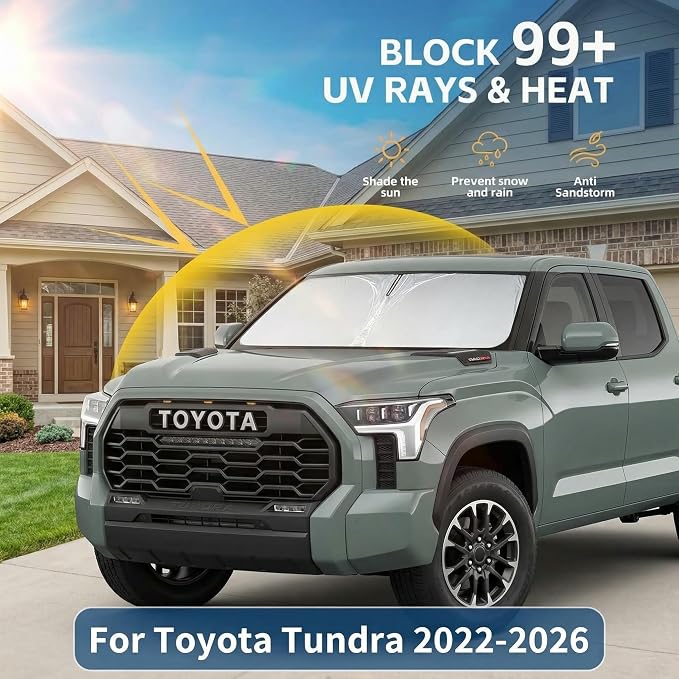 for Toyota Tundra Windshield Sun Shade 2022-2026, Custom Fit for Limited SR5 Platinum TRD Pro, Foldable UV Blocking Front Window Visor, Summer Car Accessory