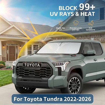 for Toyota Tundra Windshield Sun Shade 2022-2026, Custom Fit for Limited SR5 Platinum TRD Pro, Foldable UV Blocking Front Window Visor, Summer Car Accessory