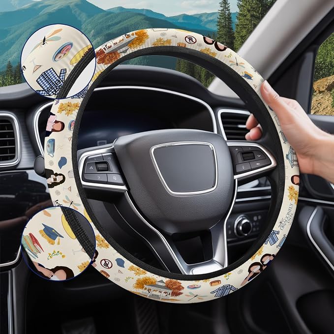 GENANY Mom Daughter Diaries Steering Wheel Cover, Non Slip Polyester Car Wheel Protector for Car SUV Truck, Universal 15 Inch