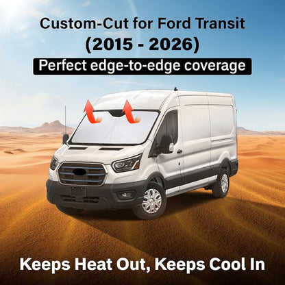 EcoNour Windshield Sunshade Compatible for Ford Transit 2015-2024 2025 2026, Wagon XL,Wagon XLT Cargo Vehicle,Connect Van XL Sun Visor for Front Window Sun Cover, Heat Protector, Car Accessories