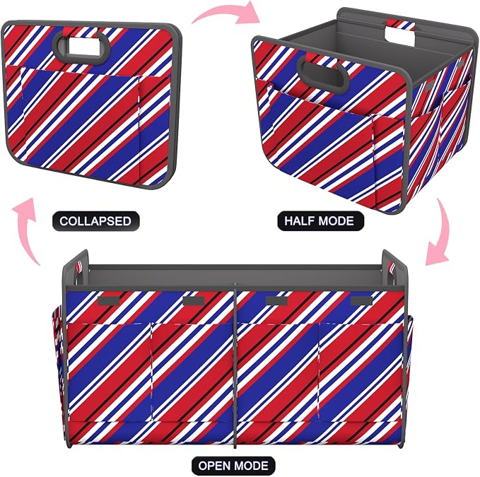 Homeve Car Trunk Organizer for SUV, 18.5Gal Large Capacity No-Sag Heavy Duty, Foldable Waterproof Anti-Slip Storage with 12 Pockets, Fit Sedan, Truck, Universal Car Accessories, Red Blue Twill, Large