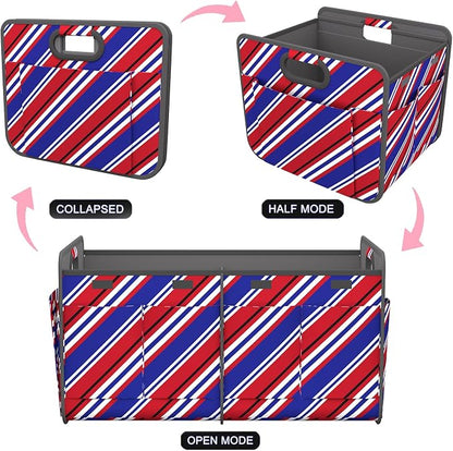 Homeve Car Trunk Organizer for SUV, 18.5Gal Large Capacity No-Sag Heavy Duty, Foldable Waterproof Anti-Slip Storage with 12 Pockets, Fit Sedan, Truck, Universal Car Accessories, Red Blue Twill, Large