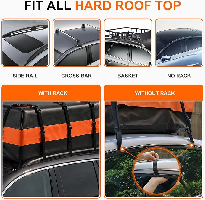 Car Rooftop Cargo Carrier Bag - 20 Cubic Feet Car Roof Top Bag Cargo Carrier for All Vehicle with/Without Rack, Includes Anti-Slip Mat, 8 Reinforced Straps, 6 Door Hooks, Luggage Lock
