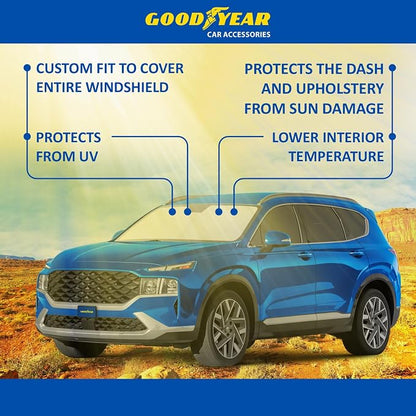 Goodyear Foldable Windshield Sunshade for Hyundai Santa Fe 2019-2023, SUV car Accessories, Sunshade Cover, Sun Shade Car Windshield, Window Sun Blocker - GY008245