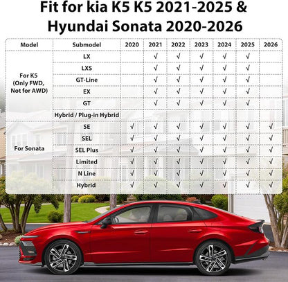 Floor Mats & Cargo Liner for kia k5 2021-2026 (Only FWD Models) & Hyundai Sonata 2020-2026, All-Weather TPE Custom Fit Car Liners Accessories, Full Coverage Anti-Slip 1st & 2nd Row & Trunk Mat